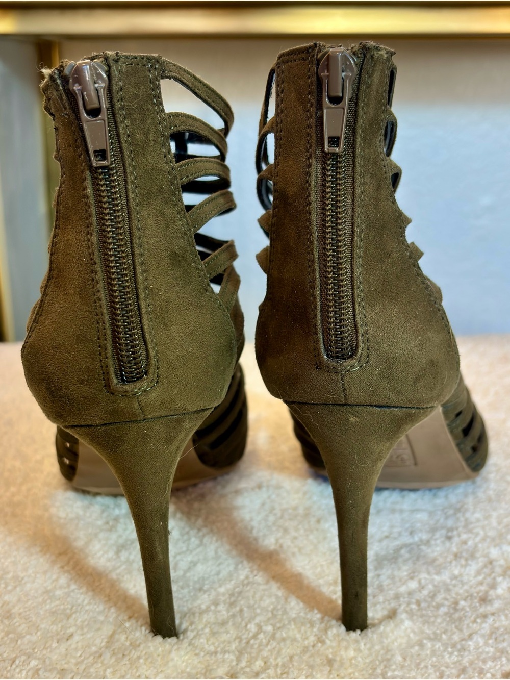 Brash Olive Suede Strappy High Heel Sandal - Picture 14 of 14